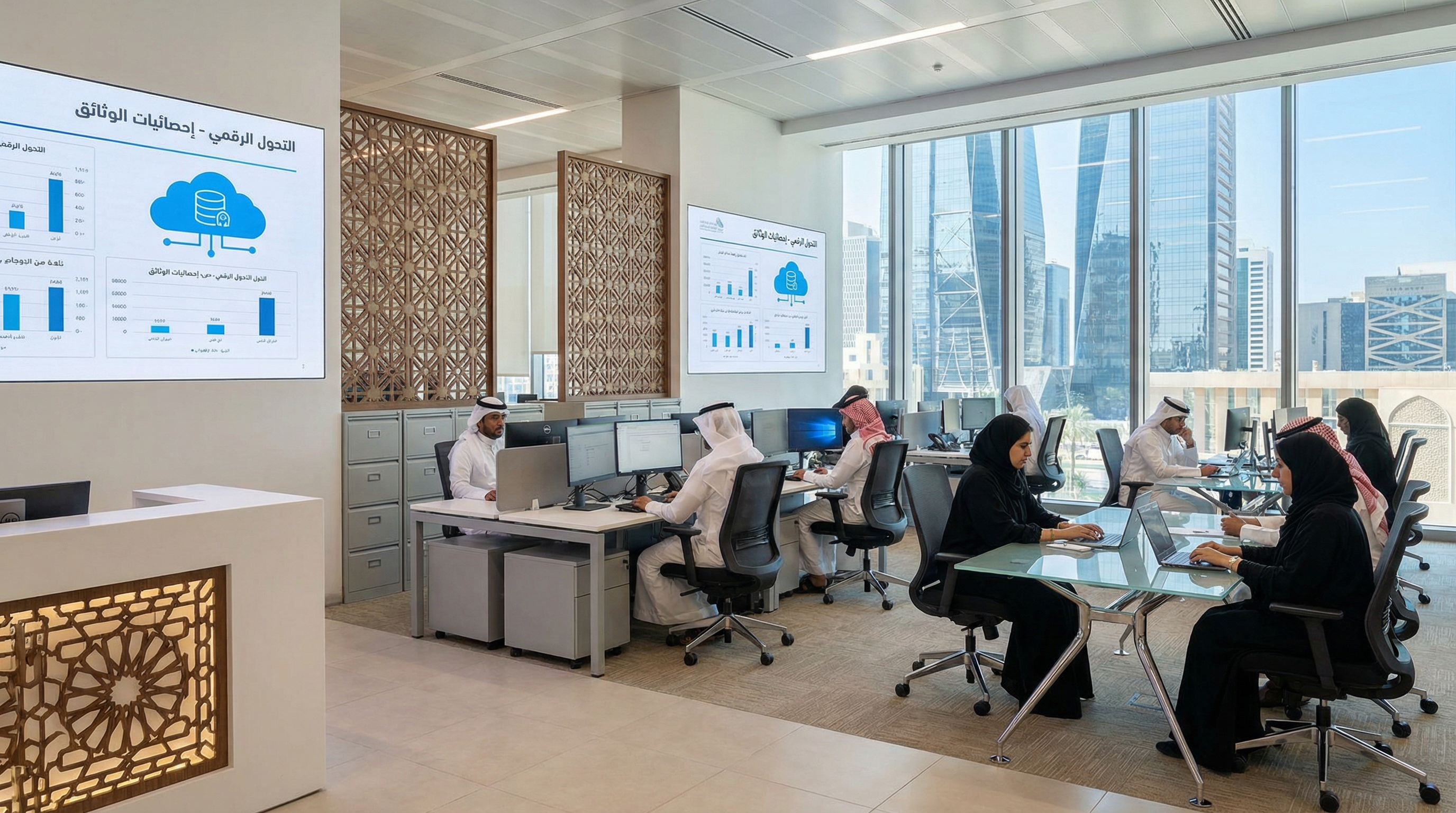 بيئة مكتبية سعودية مع التحول الرقمي